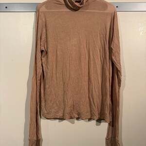 Marcella NYC Eloise Sheer European Jersey Turtleneck Top With Thumbhole Sleeves